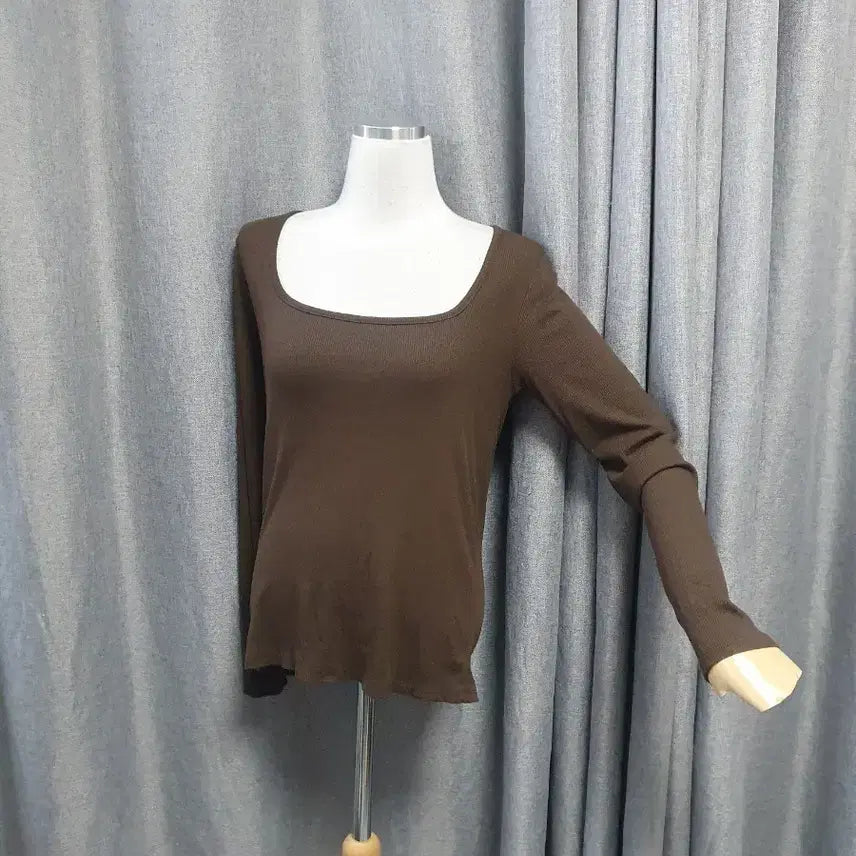 [BUNJANG] Square Brown Ribbed Long Sleeve / 스퀘어 브라운 골지 롱슬리브