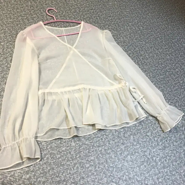 [BUNJANG] Maybybaby Dearlist Sheer Wrap Blouse / 메이비베이비 디어리스트 제작 시스루 쉬어 랩 블라우스