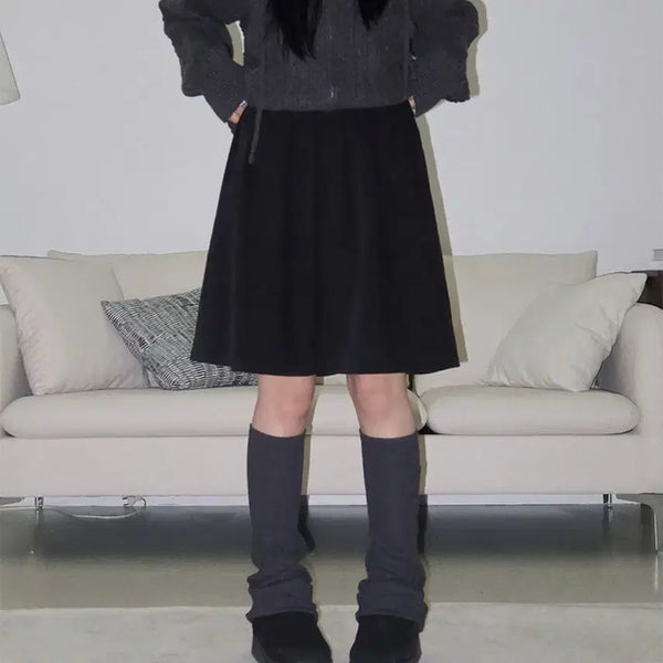 [BUNJANG] Black Pleated Midi Skirt / 반 플리츠 주름 플레어 핀턱 미디 검정 블랙 스커트