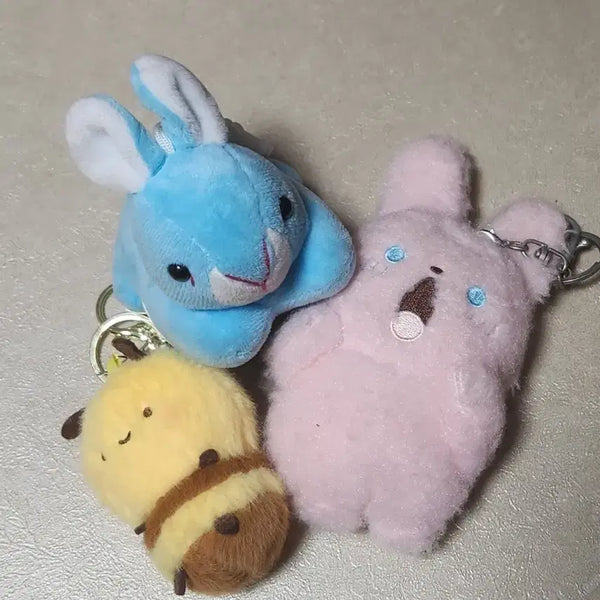 [BUNJANG] 3종 Character Keyring Set - Honeybee, Blue Rabbit, Surprised Pink Rabbit / 인형키링 3종 - 꿀벌, 파란토끼, 놀란핑크토끼