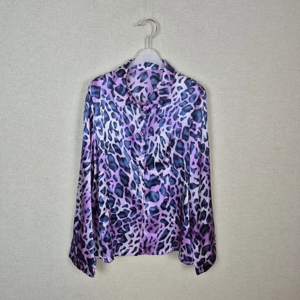 [BUNJANG] Purple Leopard Print Long Sleeve Blouse / (#77,날씬88추천)퍼플 레오파드 긴팔 블라우스