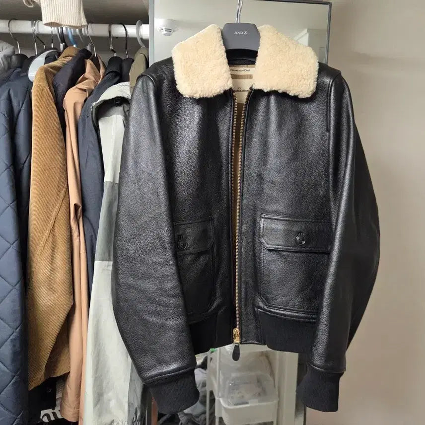 [BUNJANG] vivastudio A2 Shearling Collar Genuine Leather Jacket / 비바스튜디오 A2 양털카라 소가죽 자켓 M사이즈