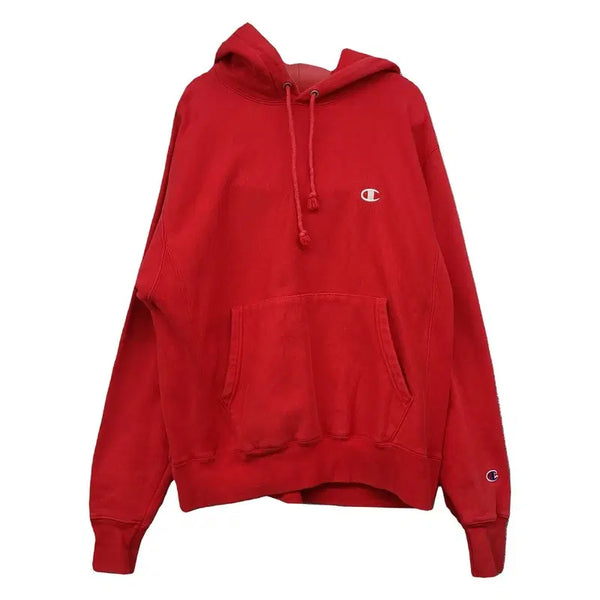 [BUNJANG] Champion Red Cotton Basic Logo Hoodie M / 챔피온 레드 코튼 베이직 로고 캐주얼 후드티 M