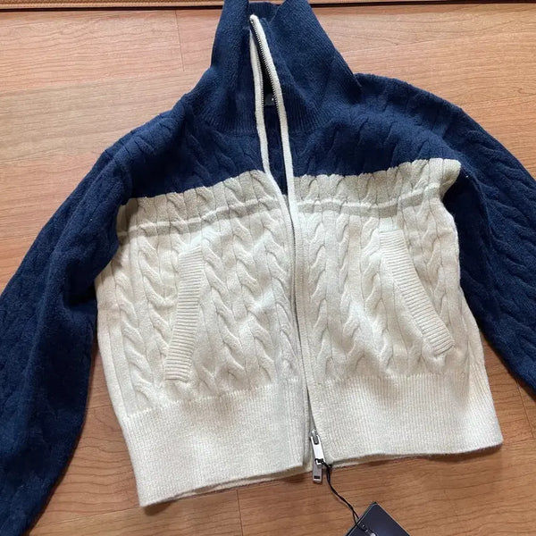 [BUNJANG] Musinsa Standard Cable Zip-Up Knit Navy/Ivory M / [새상품] 무신사스탠다드 네이비/아이보리 케이블 집업 니트 M