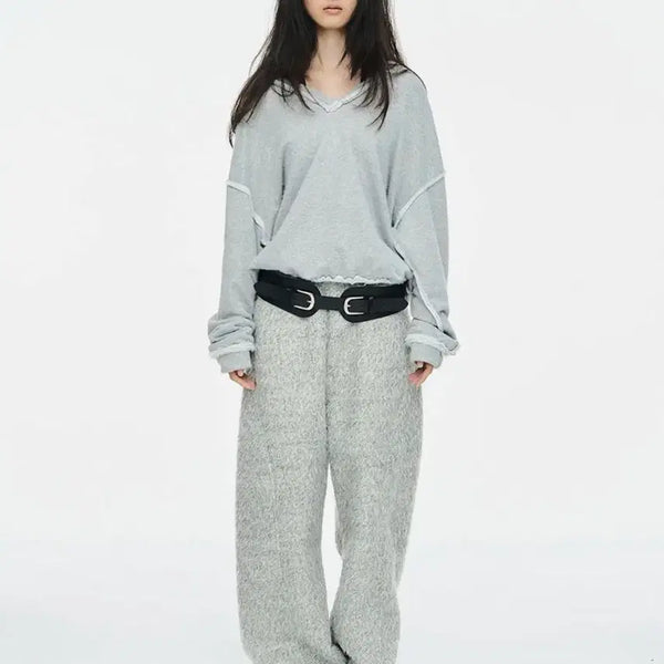 [BUNJANG] Seric Hairy Wide Pants - Gray / 세릭 Hairy wide pants_Gray