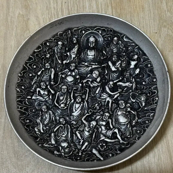 [BUNJANG] Brass Arhat Relief Plate / 백동 십팔나한 양각 접시