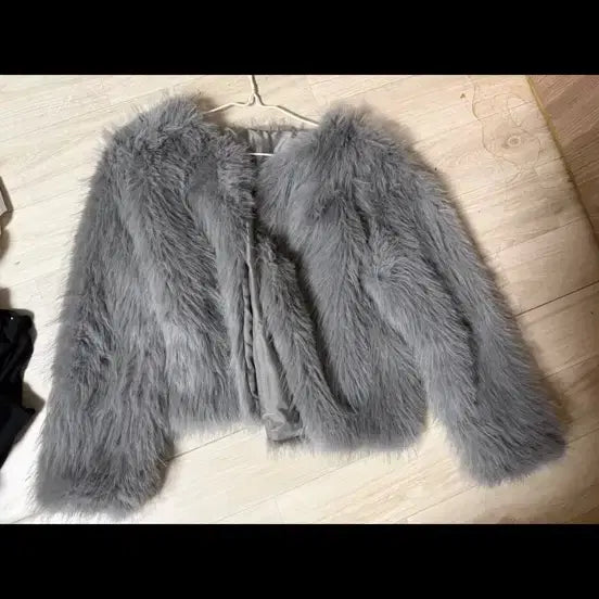 [BUNJANG] Gray Fur Jacket / 그레이 퍼 자켓