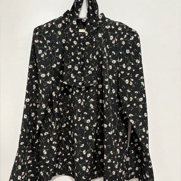 [BUNJANG] Flower Tie Blouse / 플라워 타이 블라우스