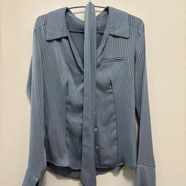 [BUNJANG] Stripe Tie Blouse / 스트라이프 타이 블라우스