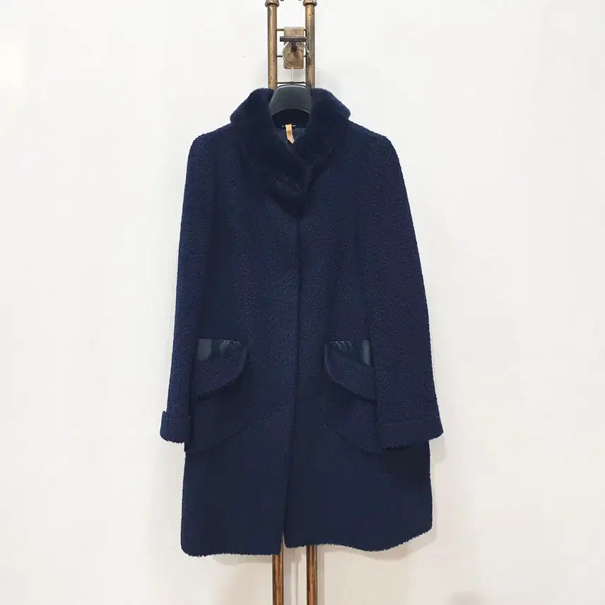 [BUNJANG] Rabbit Fur Collar Contrast Coat (Navy, Size 66) / (JJ31366)토끼털 카라배색 코트 66