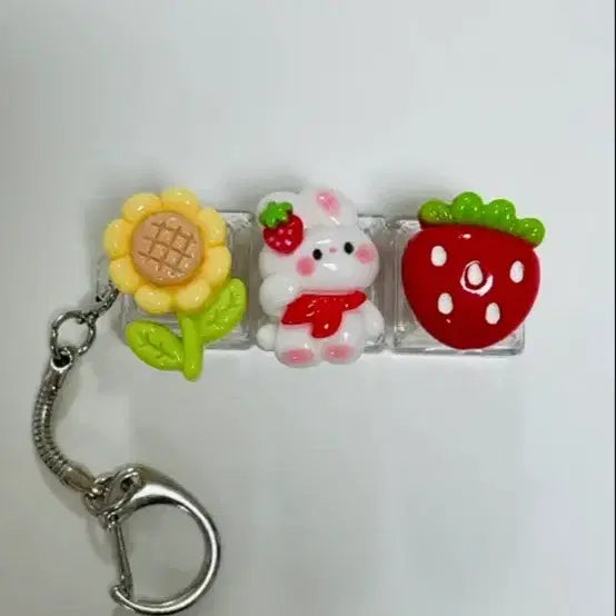 [BUNJANG] Sunflower Rabbit Strawberry Keycap Keyring / 해바라기 토끼 딸기 키캡 키링