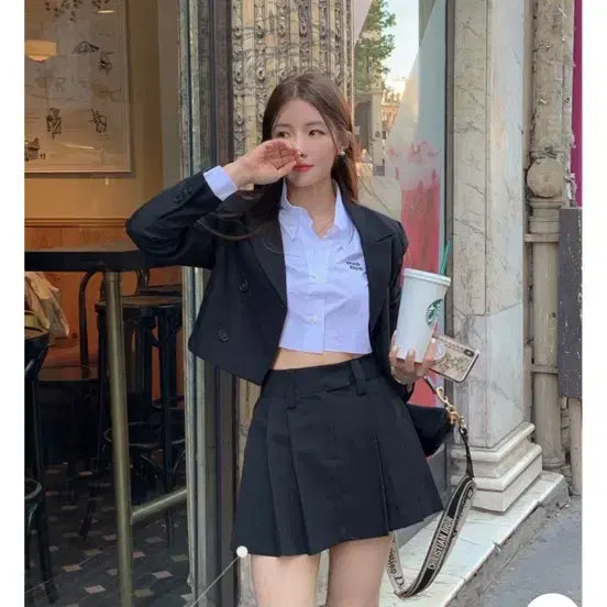 [BUNJANG] Modern Robe Pleated Mini Skirt Black / 모던로브 플리츠 미니 스커트 블랙
