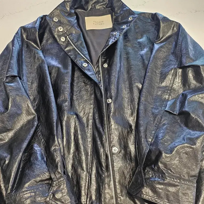 [BUNJANG] Facade Pattern High Neck Leather Jacket / 파사드패턴  하이넥러더자켓