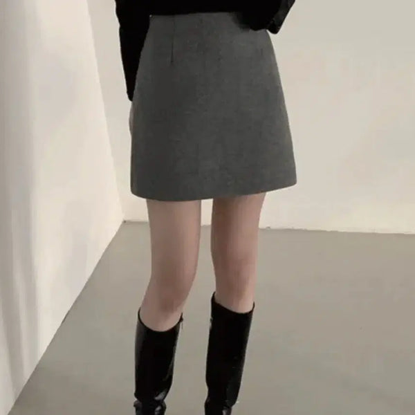 [BUNJANG] Women's Wool Basic Skirt - Grey / 여성 겨울용 모직 울 베이직 스커트 그레이