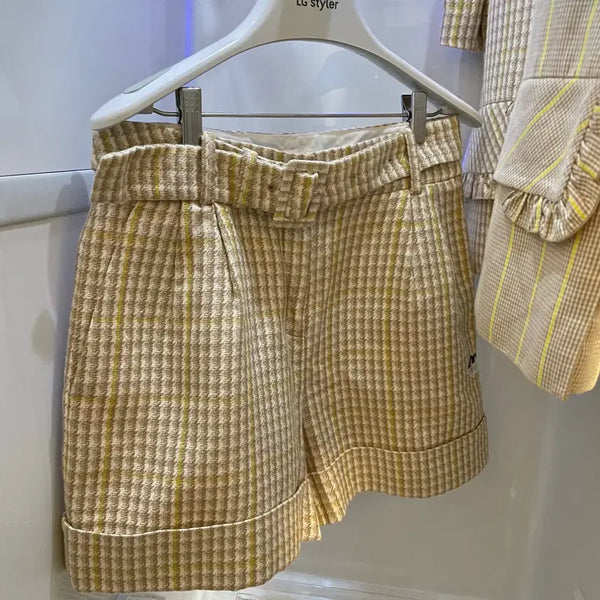 [BUNJANG] Luckychouette Check Pattern Belted Shorts / 럭키슈에뜨 체크 패턴 벨트 반바지