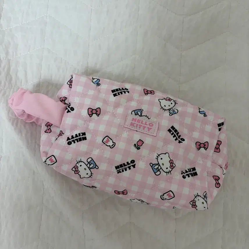 [BUNJANG] Hello Kitty Pink Check Pouch / 헬로키티 핑크 체크 파우치