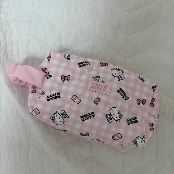 [BUNJANG] Hello Kitty Pink Check Pouch / 헬로키티 핑크 체크 파우치