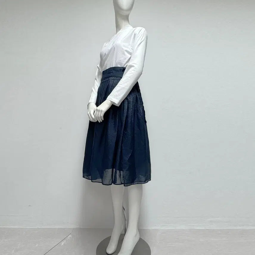 [BUNJANG] Daraiwon Hanbok Navy Pearl See-through Chima / [프리사이즈] 네이비 펄 시스루 생활 한복 덧치마 - No.392