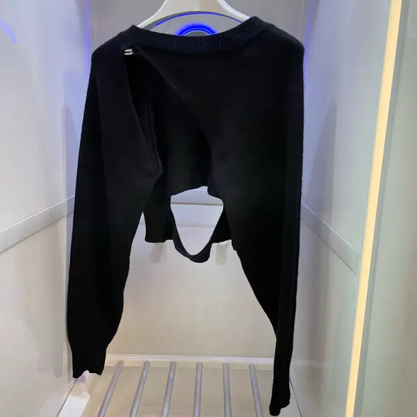 [BUNJANG] YUSE Black Cropped Knit Sweater / YUSE 블랙 크롭 니트