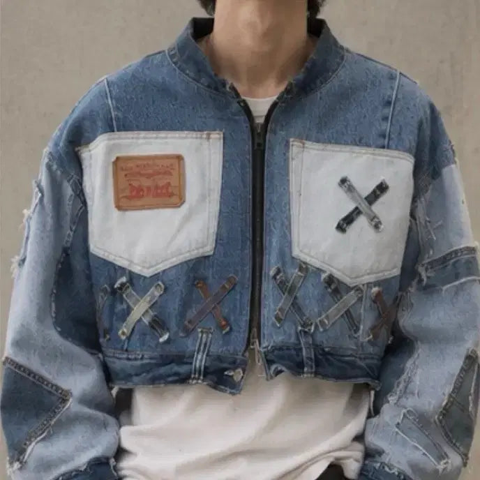 [BUNJANG] Levi's Remake Patchwork Denim Cropped Jacket / [리바이스] 리메이크 패치워크 데님 크롭 자켓