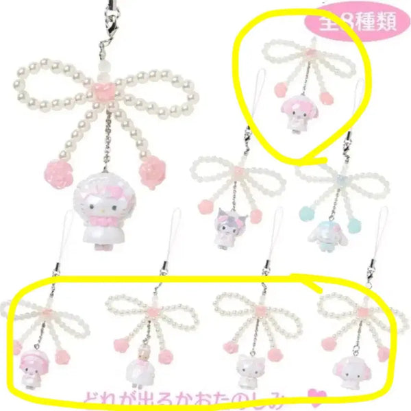 [BUNJANG] Sanrio White Frill Strap Keychain Set / 산리오 화이트프릴 랜덤 랜깡 스트랩 키링 챠미키티 마이멜로디 피아노 마론크림 코기뮹