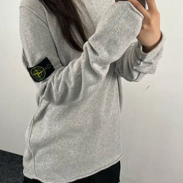 [BUNJANG] Stone Island Patch Grey Roundneck Knit M / 스톤 아일랜드 와펜 그레이 라운드넥 니트