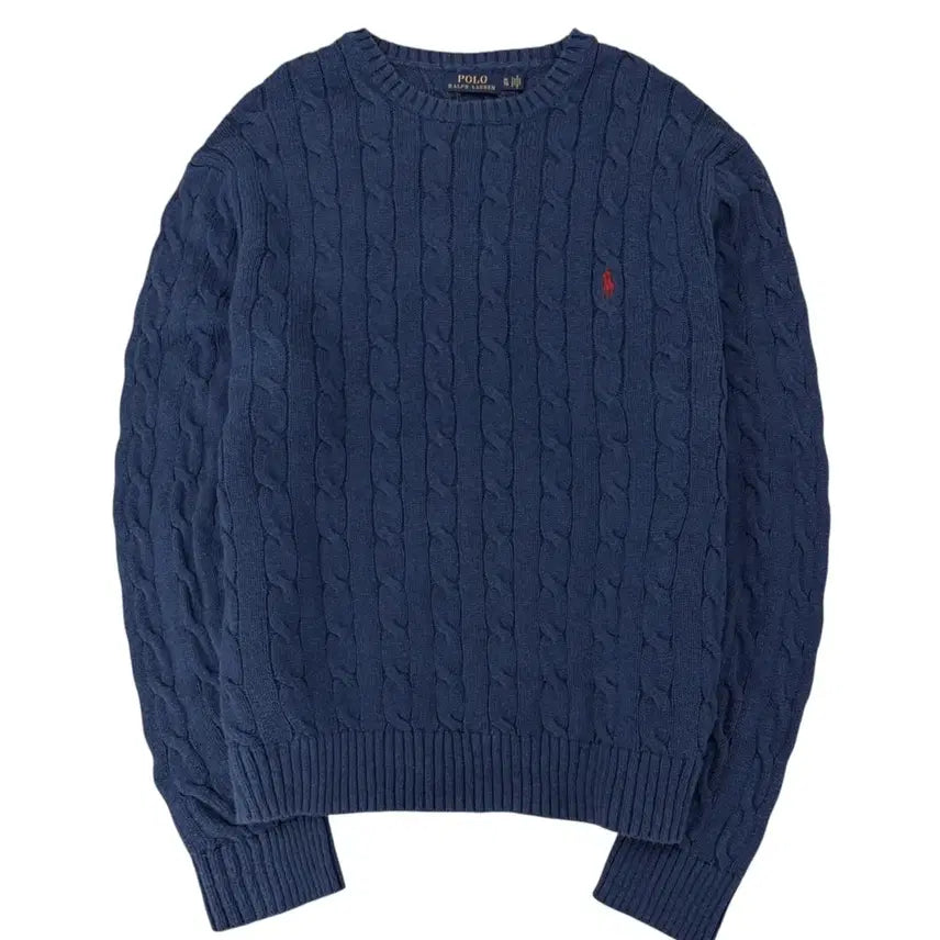[BUNJANG] Polo Cable Knit Dark Blue / 폴로 케이블 꽈배기 니트 다크블루 (XL/110까지)