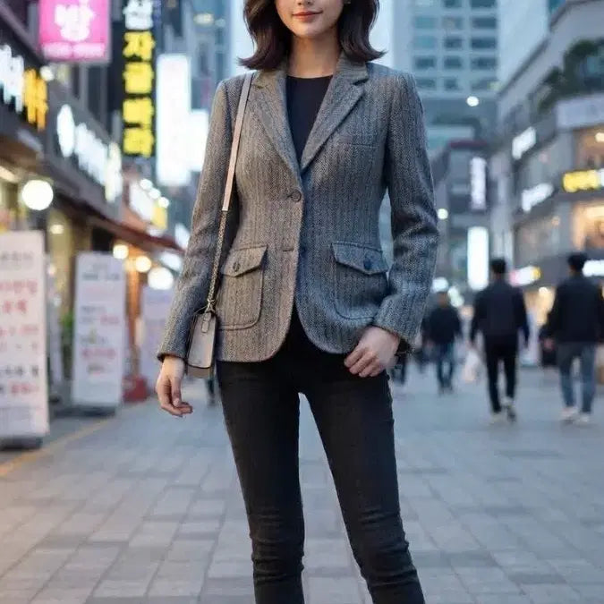 [BUNJANG] Geospirit Women's Herringbone Pattern Combi Jacket L / 지오스피릿 여성 콤비자켓