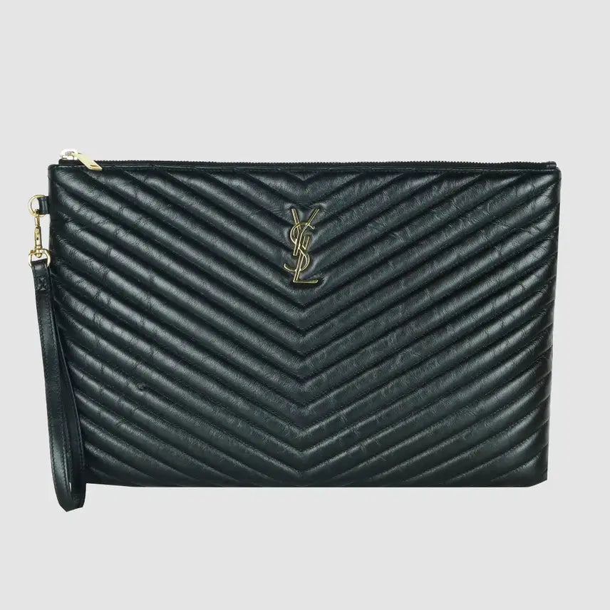 [BUNJANG] Saint Laurent Matelassé Monogram Document Holder Clutch Bag (Black) / 생로랑 마틀라세 모노그램 다큐먼트 홀더 클러치백(블랙)