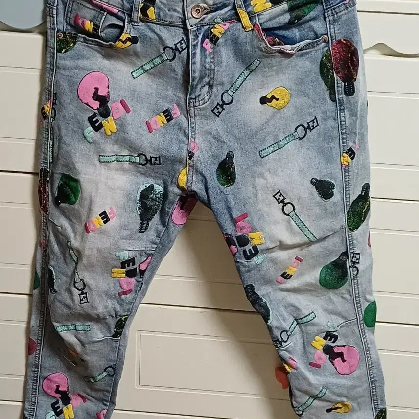 [BUNJANG] Lollipop Pattern Denim Pants / 27  롤리팝 패턴 데님 팬츠
