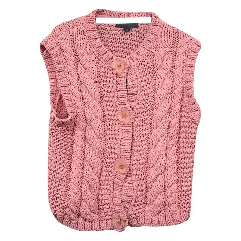 [BUNJANG] Zara Light Pink Polyester Cable Knit Vest L / 자라 라이트핑크 폴리에스터 100% 케이블 꽈배기 니트 조끼 베스트 L(30)