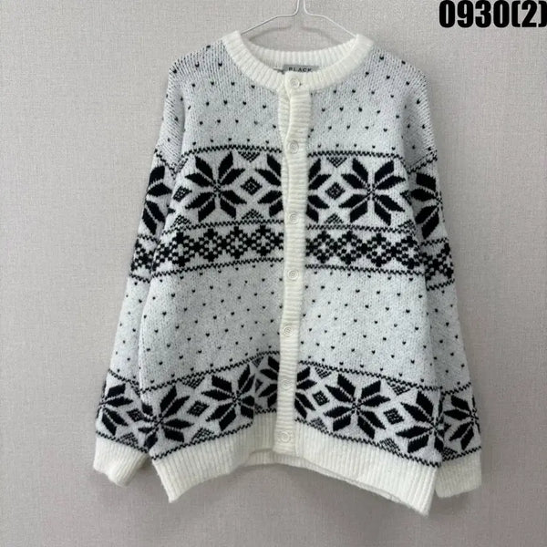[BUNJANG] Black Label Snowflake Pattern Cardigan L / 블랙 라벨 스노우 플레이크 패턴 가디건 L