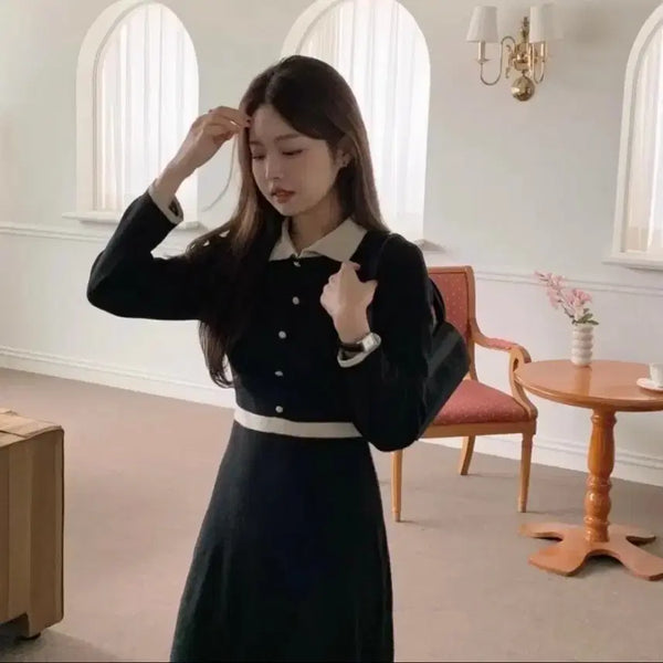 [BUNJANG] Knit Collar Mini Dress / 교신 파티룩 연말룩 니트 카라 원피스 드레스