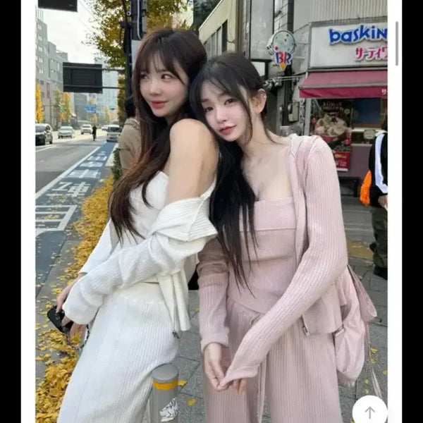 [BUNJANG] KindaMimi Knit Training Set - Ivory / 새상품) 카인다미 니트 트레이닝 아이보리 셋업
