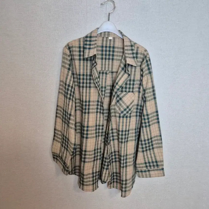 [BUNJANG] Beige Green Check Pattern Shirt / (#77,날씬88추천)베이지 그린 체크 남방