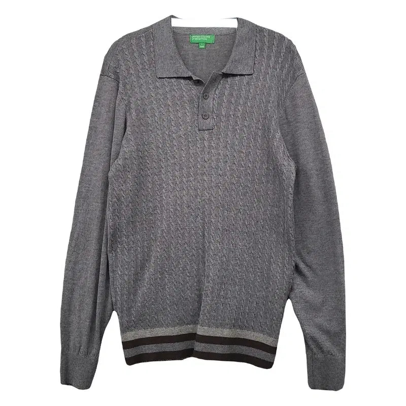 [BUNJANG] Benetton Grey Rayon Basic Crewneck Knit L / 베네통 그레이 레이온 베이직 크루넥 라운드 니트 100(L)