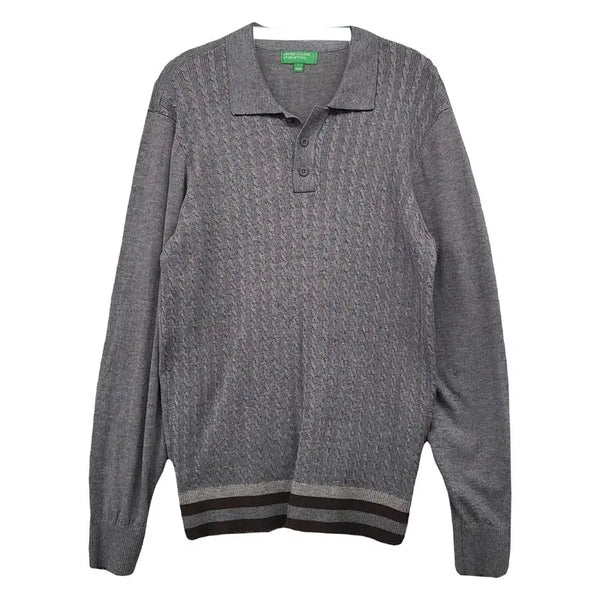 [BUNJANG] Benetton Grey Rayon Basic Crewneck Knit L / 베네통 그레이 레이온 베이직 크루넥 라운드 니트 100(L)