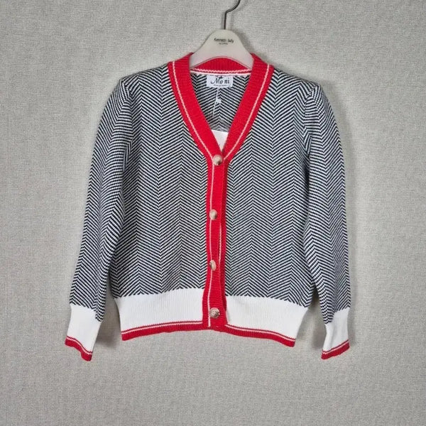 [BUNJANG] Herringbone Color Block Cardigan / (55추천/택O새상품)블랙 화이트 레드 배색 가디건