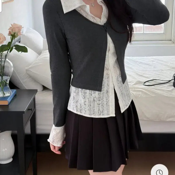 [BUNJANG] Merlinew Layered Blouse Cardigan / 멀리뉴 블라우스 가디건
