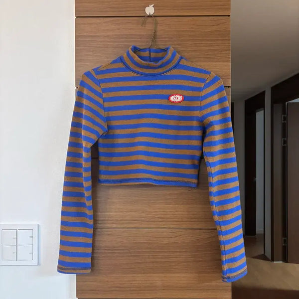 [BUNJANG] MSCHF Stripe Turtleneck Crop Top / MSCHF 스트라이프 목폴라 크롭티