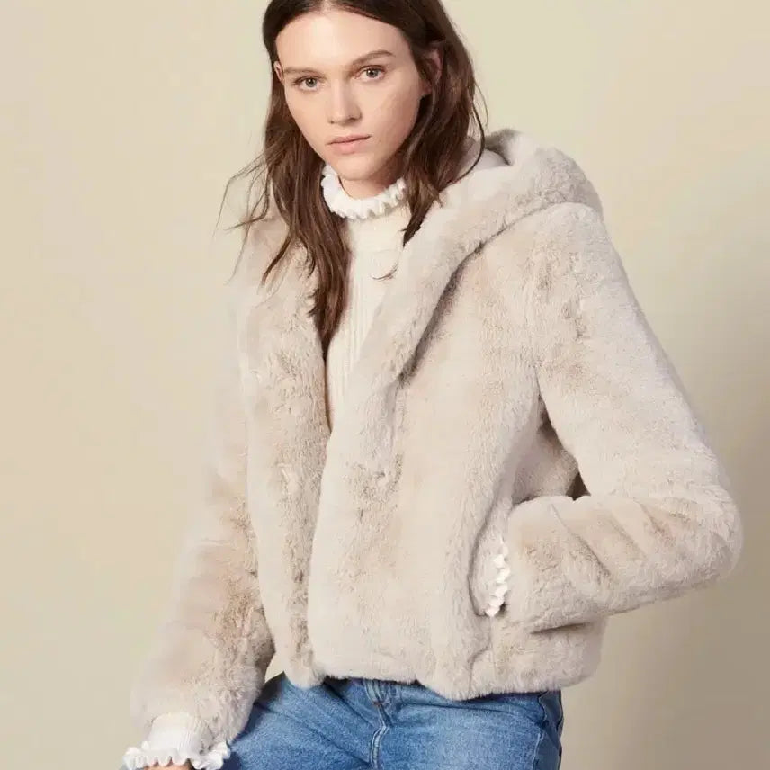 [BUNJANG] Sandro Hooded Fur Jacket / 산드로 후드 퍼 재킷(새제품)
