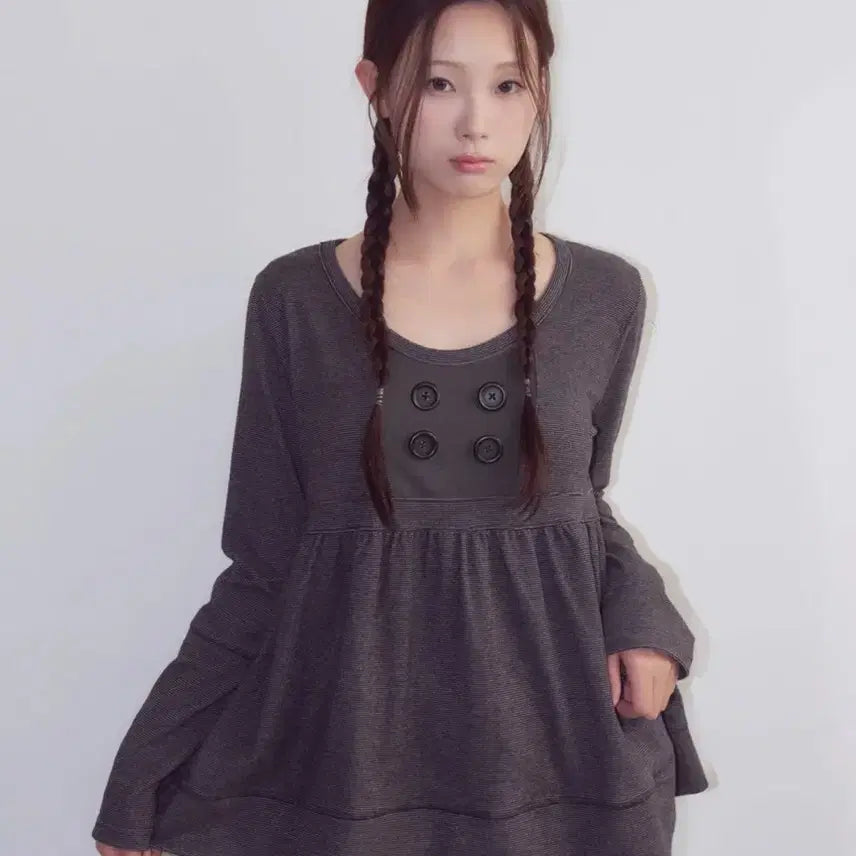 [BUNJANG] OPIsh Button Shirring Long Sleeve Purple / 오피쉬 오피쉬 롱 슬리브 Button Shirring Long Sleeve