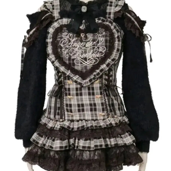 [BUNJANG] Liz Lisa Heart Apron Setup Grey / 리즈리사 lizlisa 하트 에이프런 셋업 그레이 / 양산형 지뢰계 양지뢰 로리타