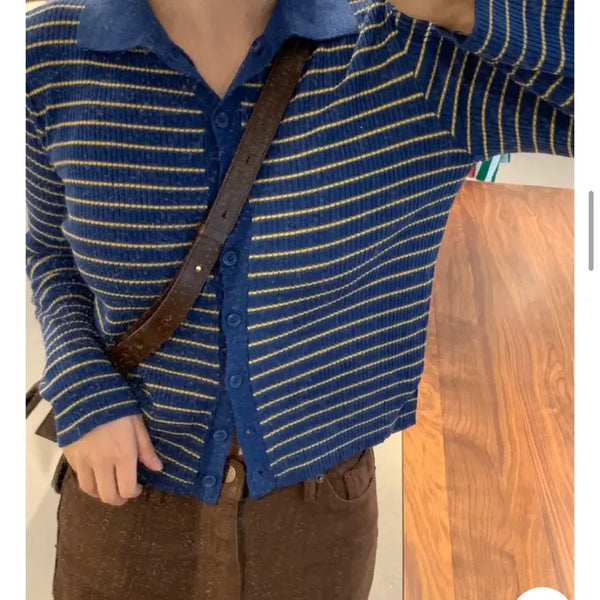 [BUNJANG] Ribbed Cardigan Knit / 카라 골지 가디건 니트