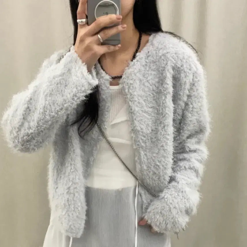 [BUNJANG] Faux Fur Cardigan - Light Beige / 새상품 퍼 가디건 회소라 색상