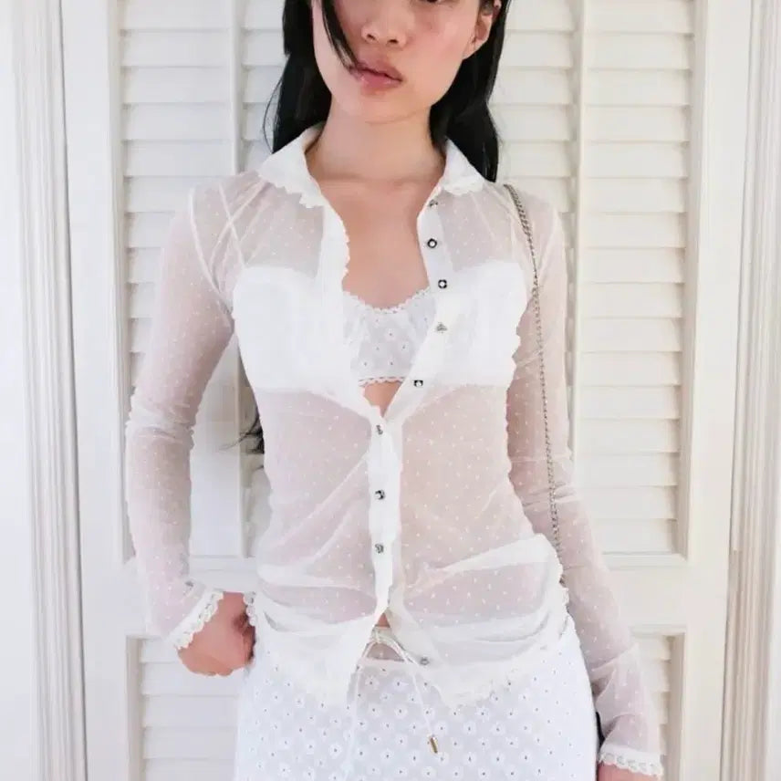 [BUNJANG] losesleepover Sheer Lace Dot Blouse / losesleepover 루즈슬립오버 쉬어 레이스 도트 블라우스