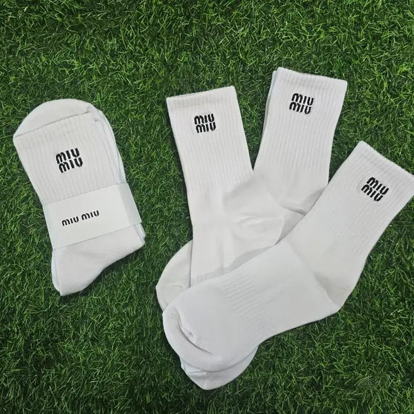 [BUNJANG] Miu Miu White Embroidered Socks (6-Pair Bundle) / 미우미우 화이트 양말