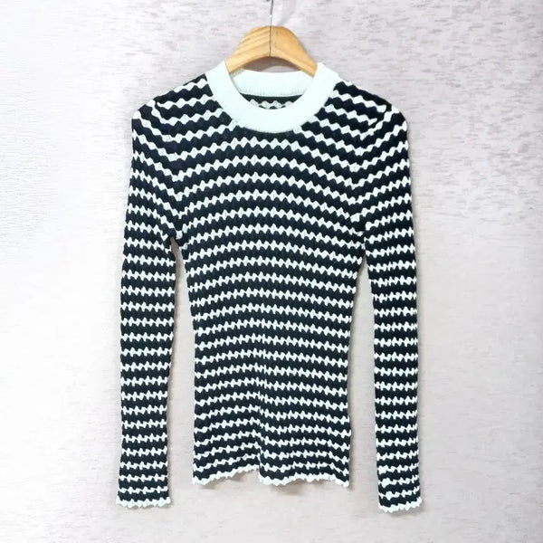 [BUNJANG] DandyHara Navy Pattern Knit Top / B10-1/네이비 패턴 니트티 봄가을 여성