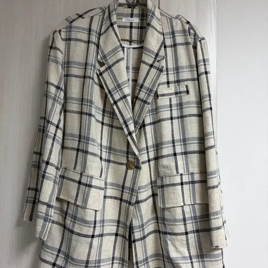 [BUNJANG] Checked Pattern Linen Blazer Jacket / 체크 패턴 블레이저 자켓