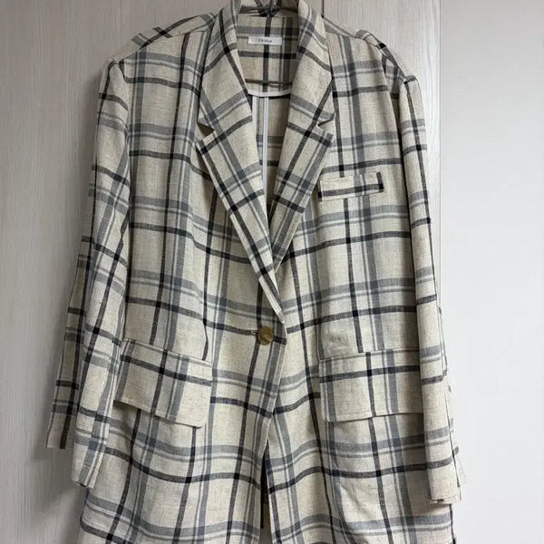 [BUNJANG] Checked Pattern Linen Blazer Jacket / 체크 패턴 블레이저 자켓